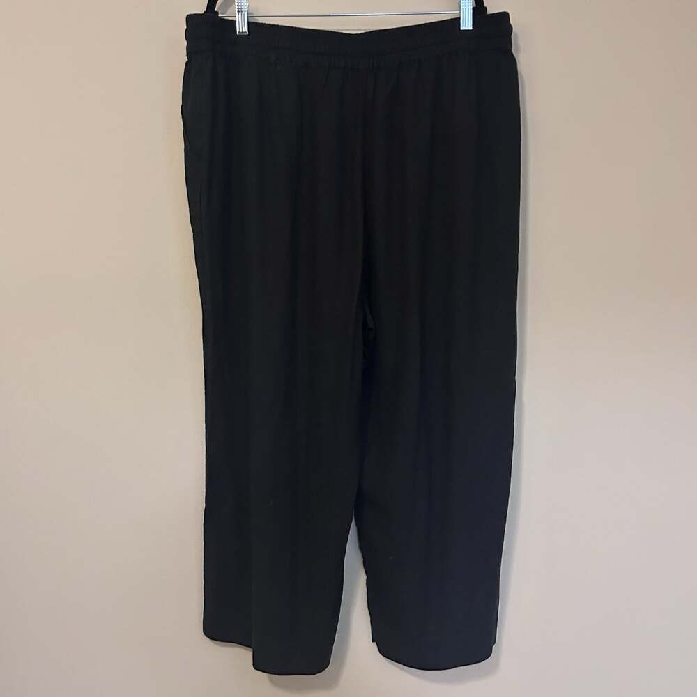 Cynthia Rowley Linen Crop Pants Women’s 2X Black Tie Waist Wide Leg Pockets - Picture 6 of 11